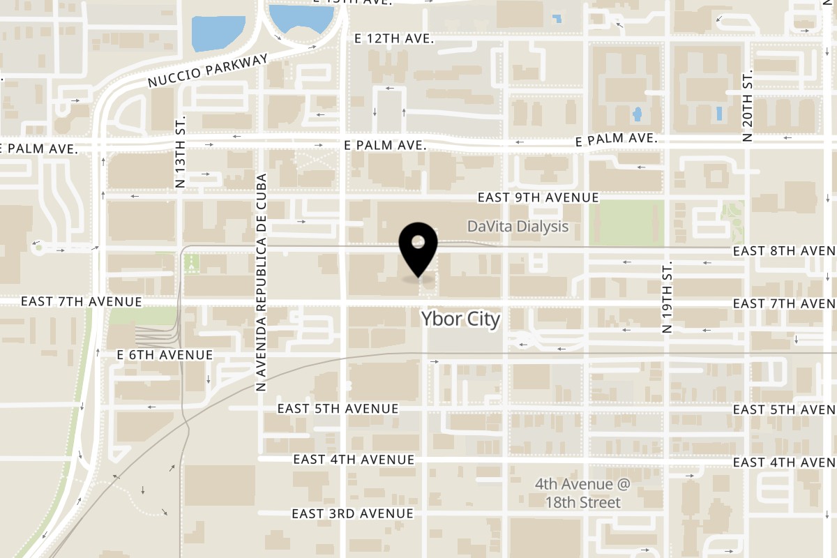 Map showing the location of Asiatic Street Food and Noodle Bar on 1600 E 8th Ave D101 in Tampa